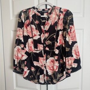 Karl Lagerfeld Black and Pink Floral Blouse